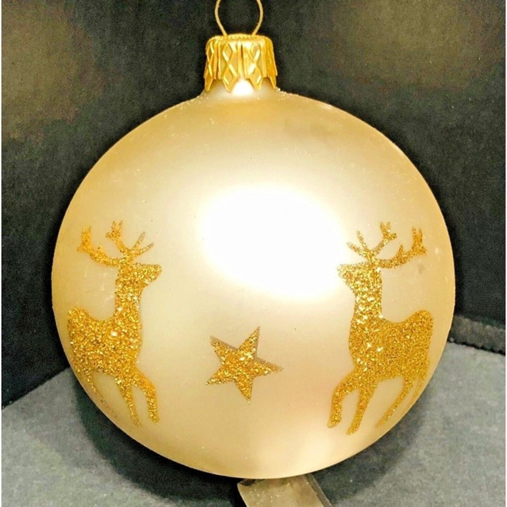 Vitbis Polish Glass Christmas Ornaments Set of 6 Gold Glitter Reindeer Stars